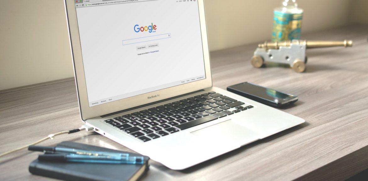 Laptop displaying the Google search page